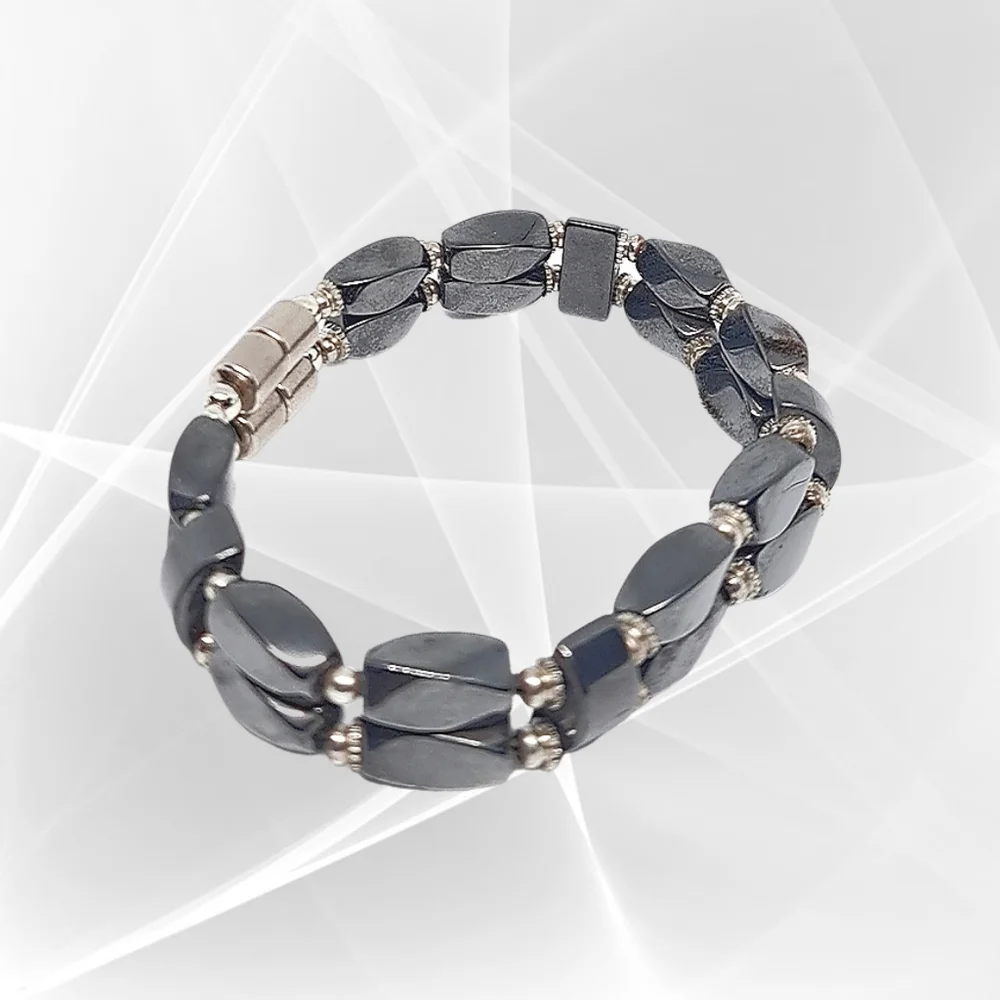 Gray Hematite Beaded Bracelet w/ Magnetic Closure